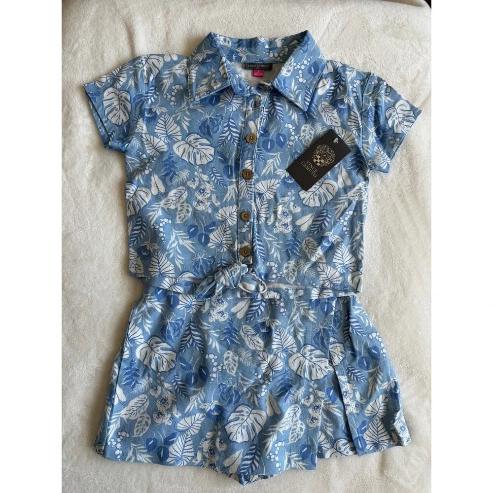 Vince Camuto Girls 2-Piece Tropical Top & Skort Set Blue/White Size 6